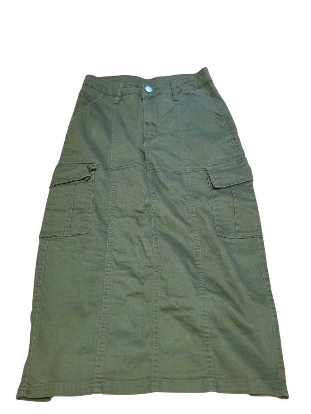 Y2k Style Stretch Cargo Midi Pencil Skirt Khaki Green EUC Size S